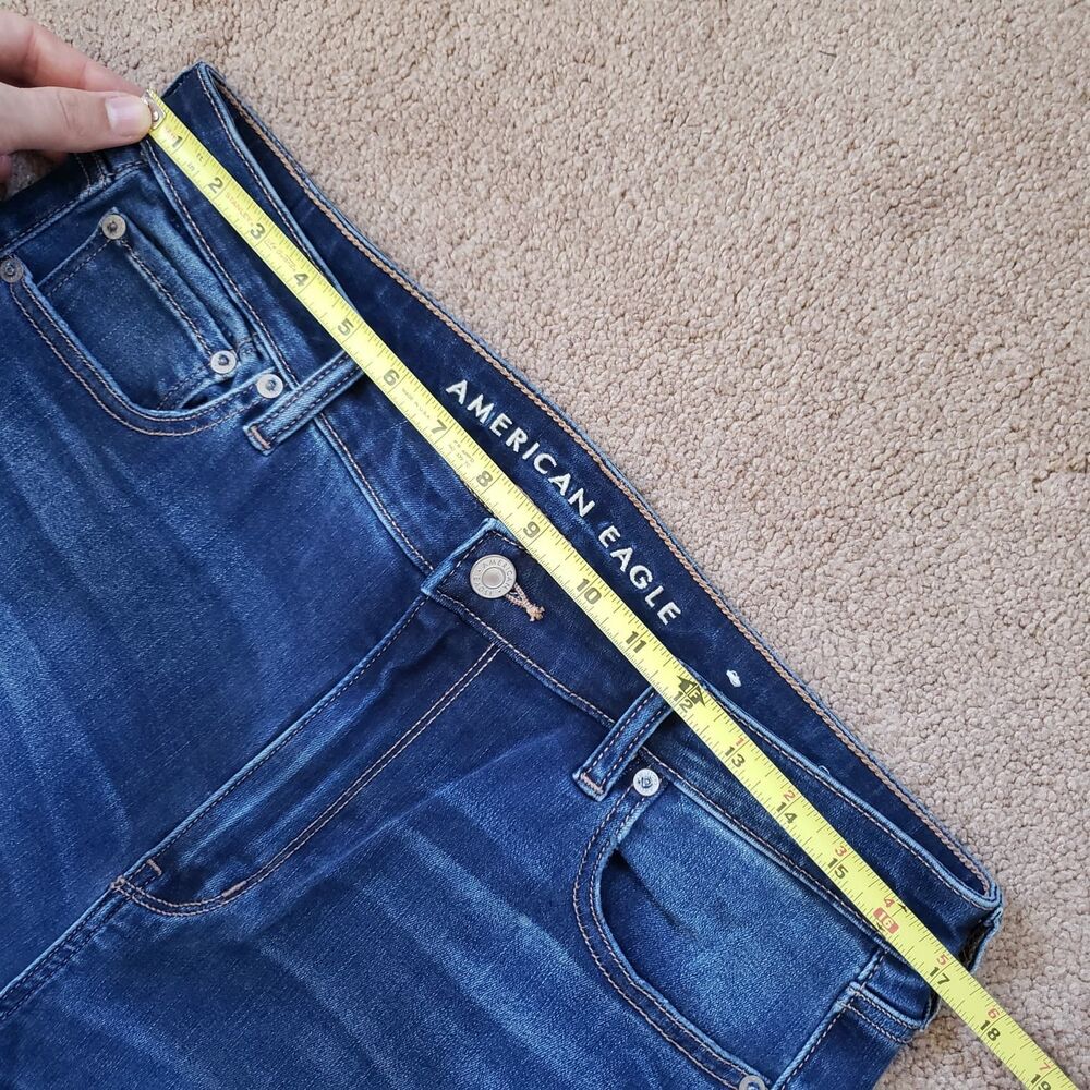American Eagle Super Stretch High Rise Flare Jeans Ripped Distressed S 16 Short - Picture 6 of 11